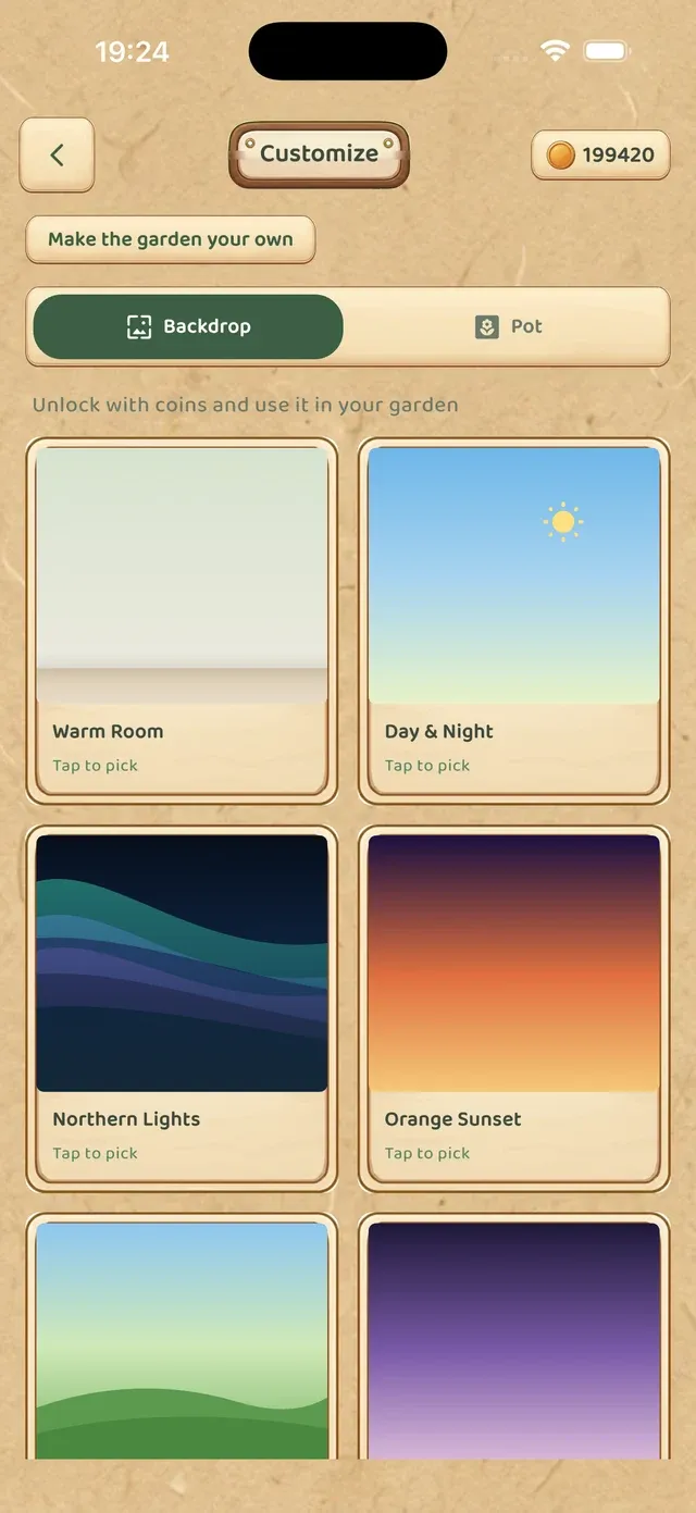 Make the window yours — Earn rooms and pot skins.